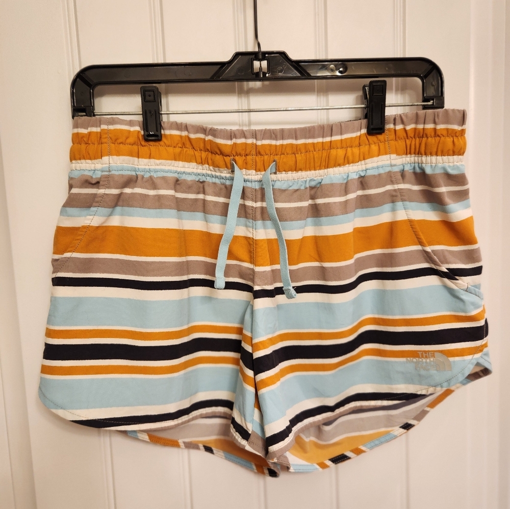 The North Face Striped Athletic Shorts in Mustard, Light Blue, Tan, Navy